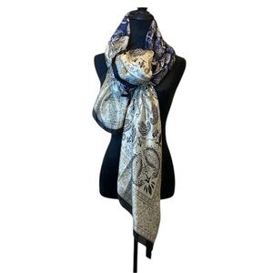 NWT Women’s 100% Silk Large Multi Blue Elegant Paisley Shawl Wrap Scarf